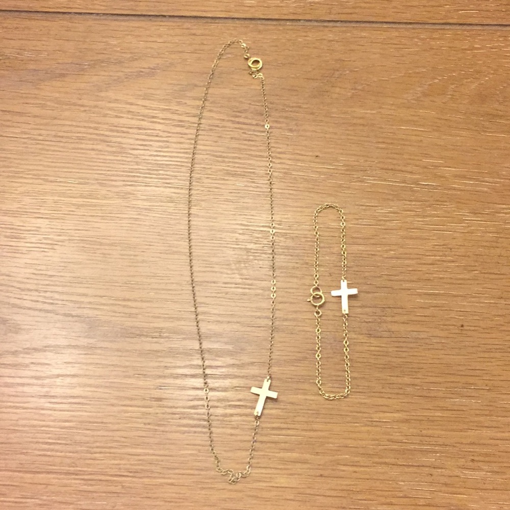 Matching Sideways Cross Necklace and Bracelet